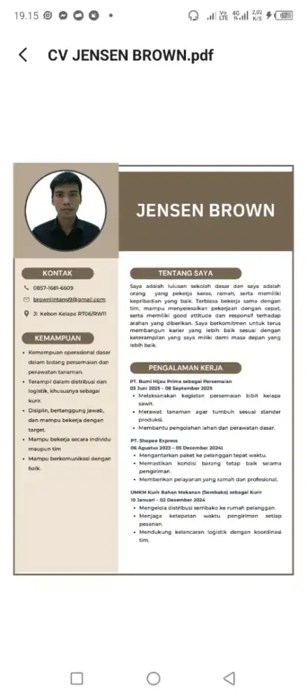 Saya lagi cari kerja mana tau ada