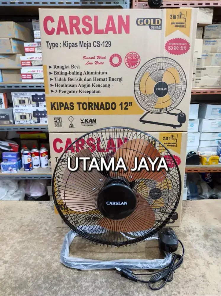 KIPAS ANGIN MEJA TORNADO 12 INCH MERK CARSLAN BARANG BARU