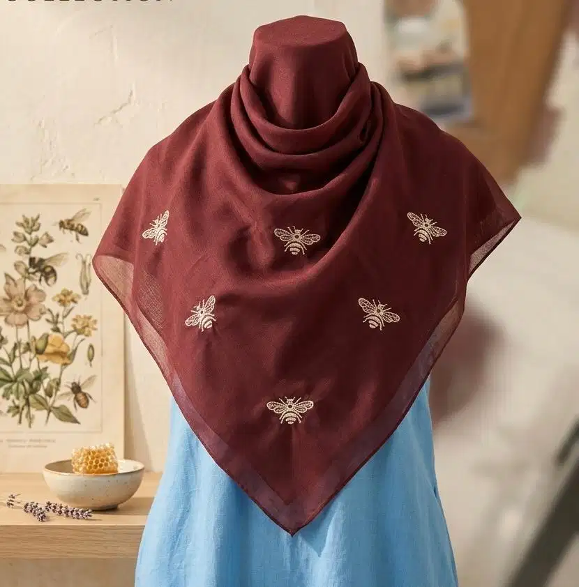 Hijab segiempat paris jadul bordir