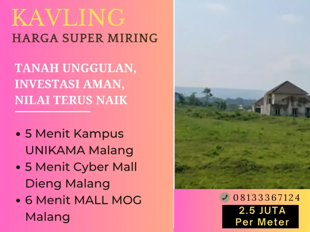 5 Menit Mall City Point Malang Tanah Dijual SHM Pecah