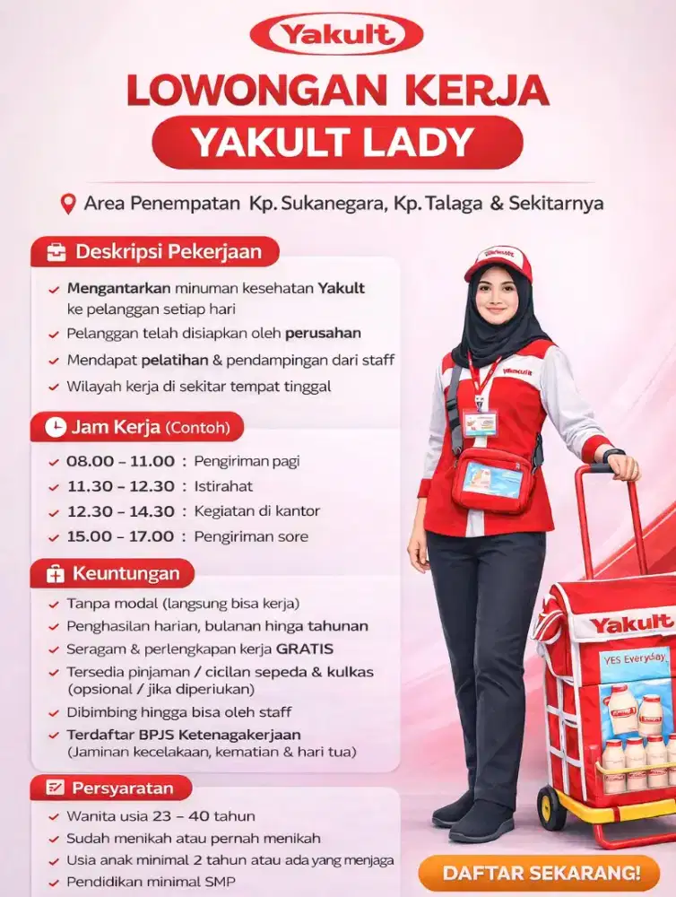 Lowongan Yakult Lady – Tanpa Modal (Area Talaga & Sukanegara)