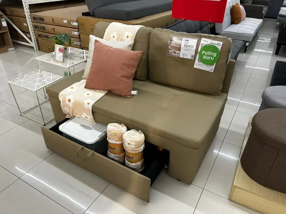 SOFA PENYIMPANAN 2 SEAT KULIT SINTETIS