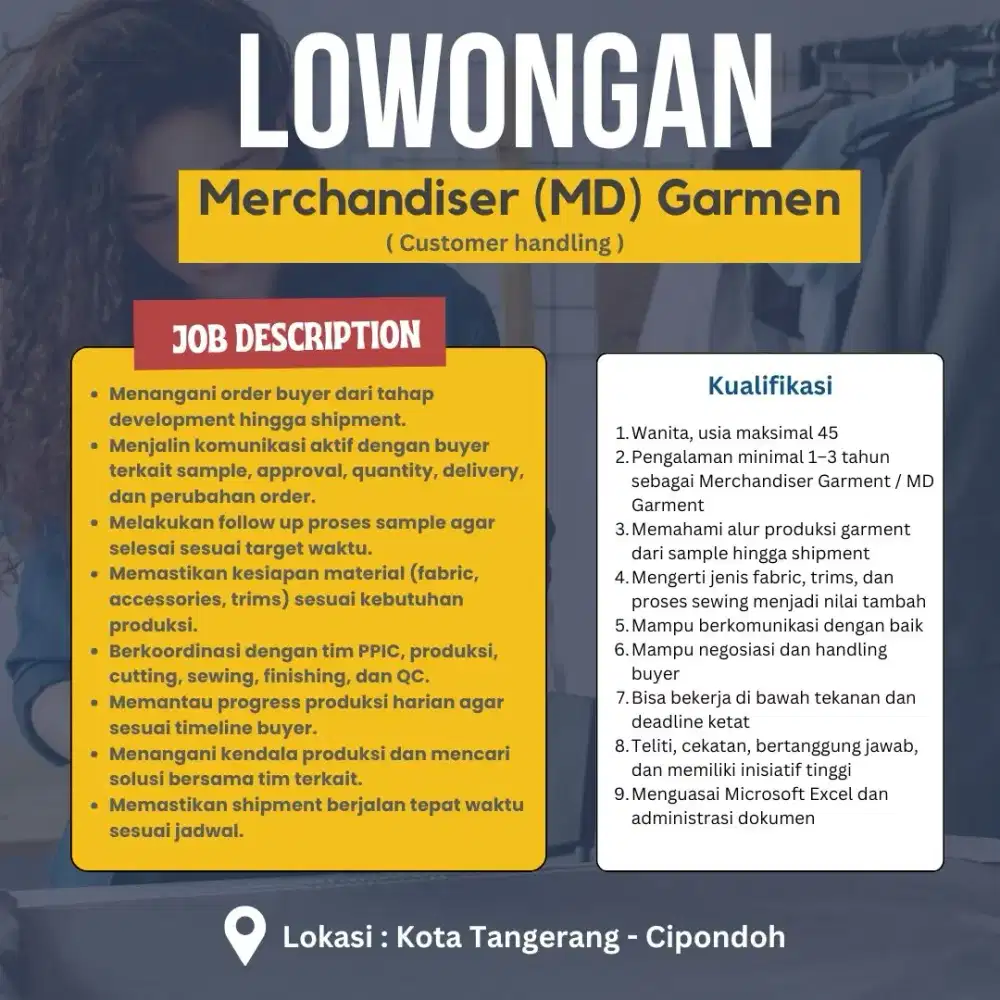 MD / Mechandiser Fashion Garmen Tangerang - Cipondoh