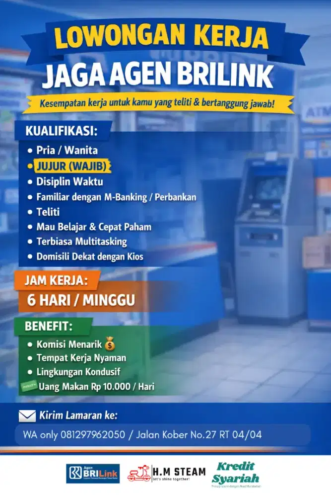 Dibutuhkan Jaga Kios Brilink