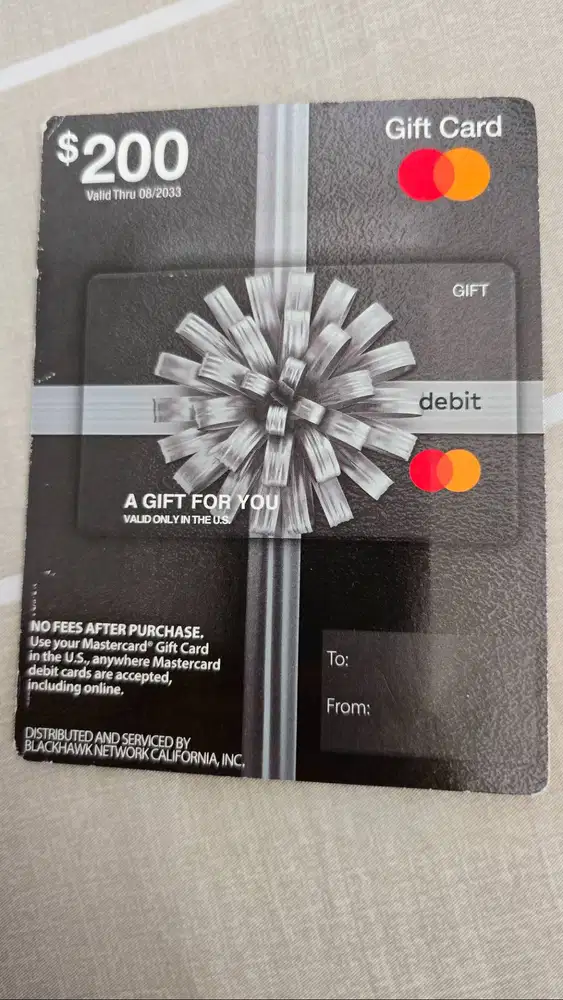 Mastercard Gift card @ USD 200