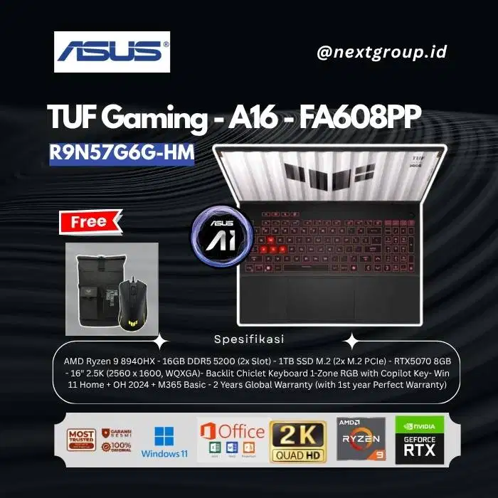 ASUS TUF Gaming A16 FA608PP-R9N57G6G-HM - AMD Ryzen 9-8940HX/16G/1TB/R