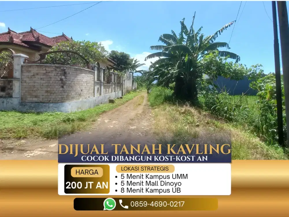 Cocok Dibangun Kos Kosan Lebar Jalan 6 Meter 5 Menit Kampus Brawijaya Malang Jual Kavling