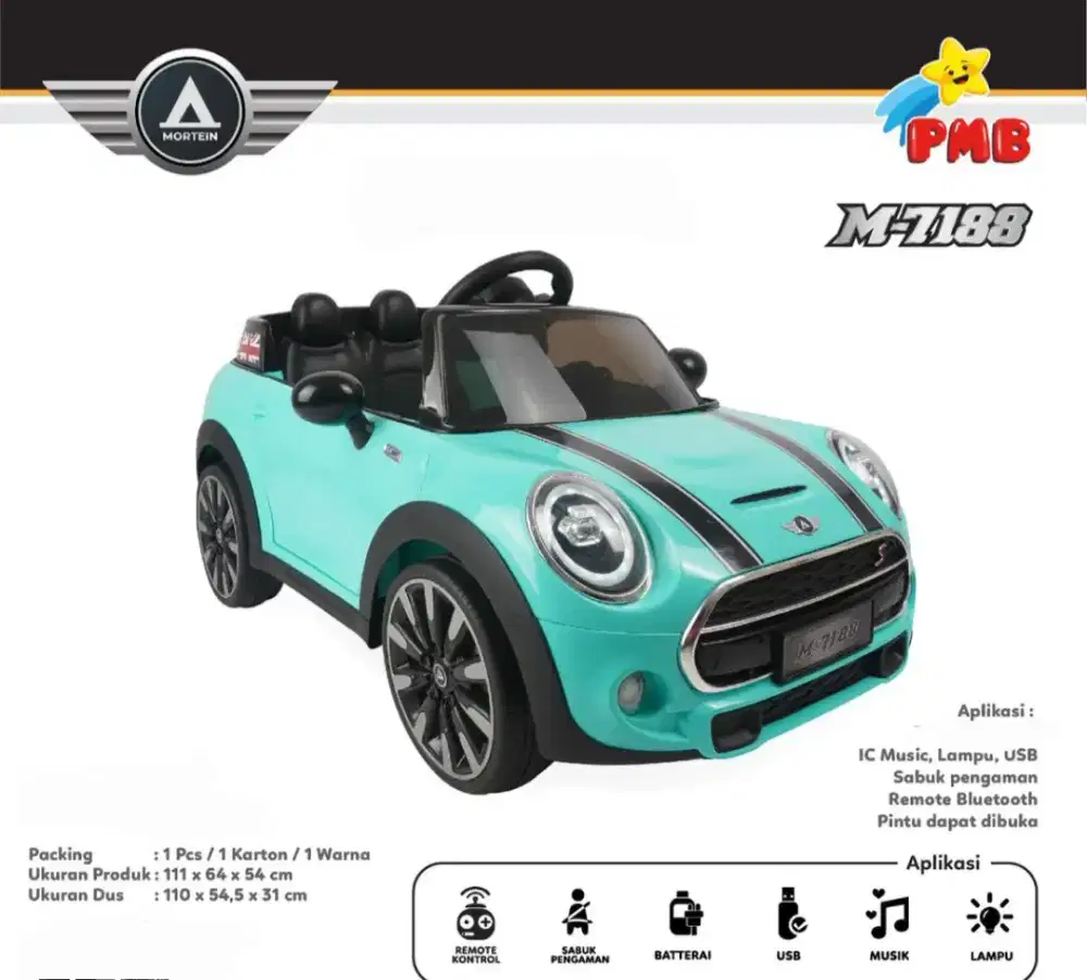 Mobil Aki Anak PMB VIBE M7188 Ban Karet EVA (Model Mini Cooper)