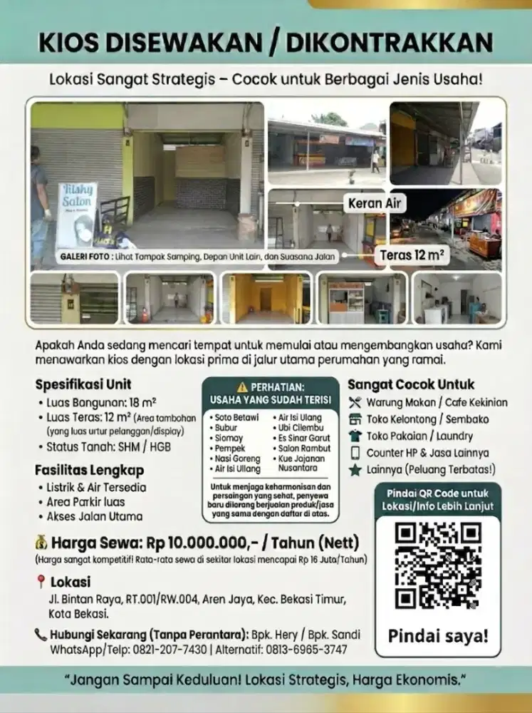 ​DISEWAKAN: KIOS STRATEGIS DI JALUR UTAMA – HARGA DI BAWAH PASAR!