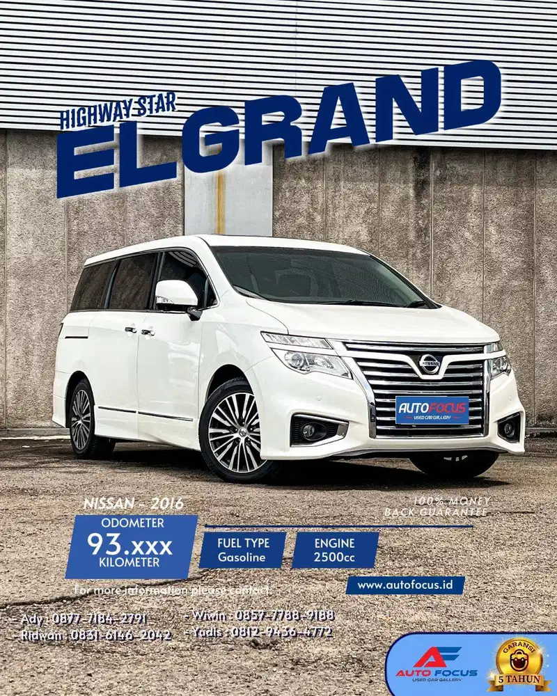 Tdp20JT Nissan Elgrand HWS 2.5 AT Putih metalik 2016 Low Km record