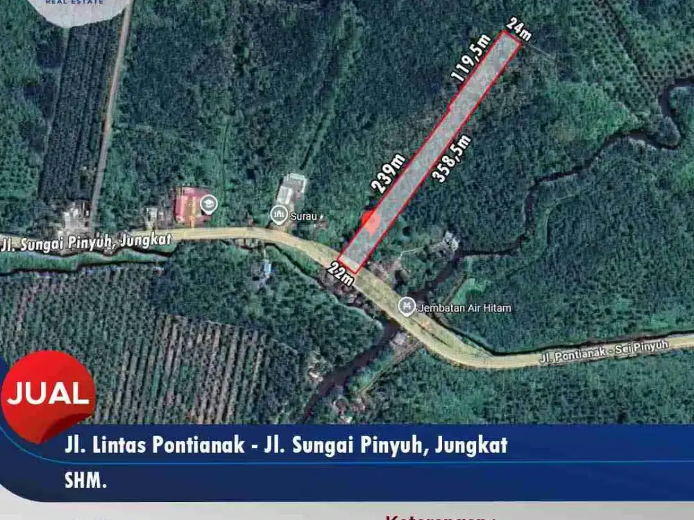Dijual tanah SHM Jl. Lintas Pontianak - Sui Pinyuh, Mempawah
