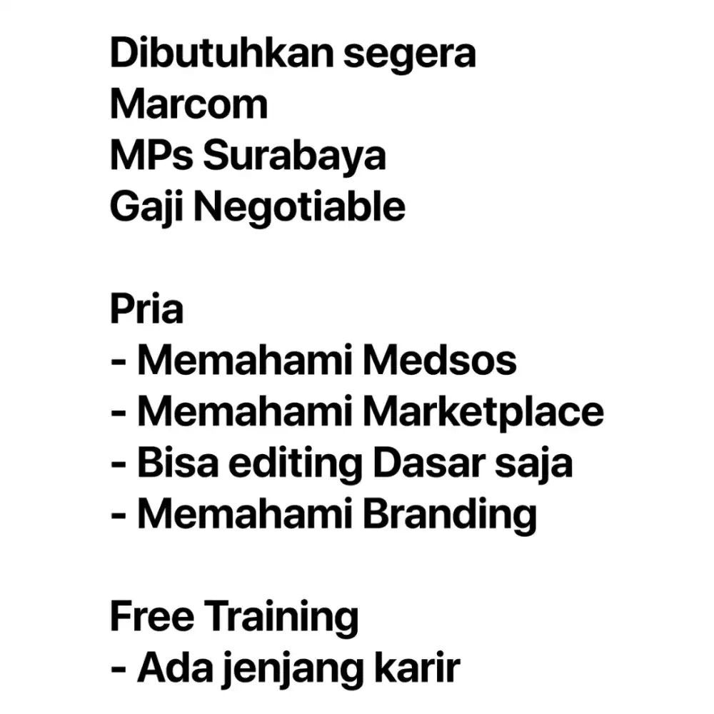 Lowongan Kerja Marcom MPs Surabaya