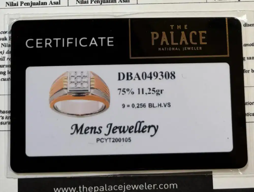 Cincin emas berlian stempel pria laki 18k the palace 75% koleksi lama