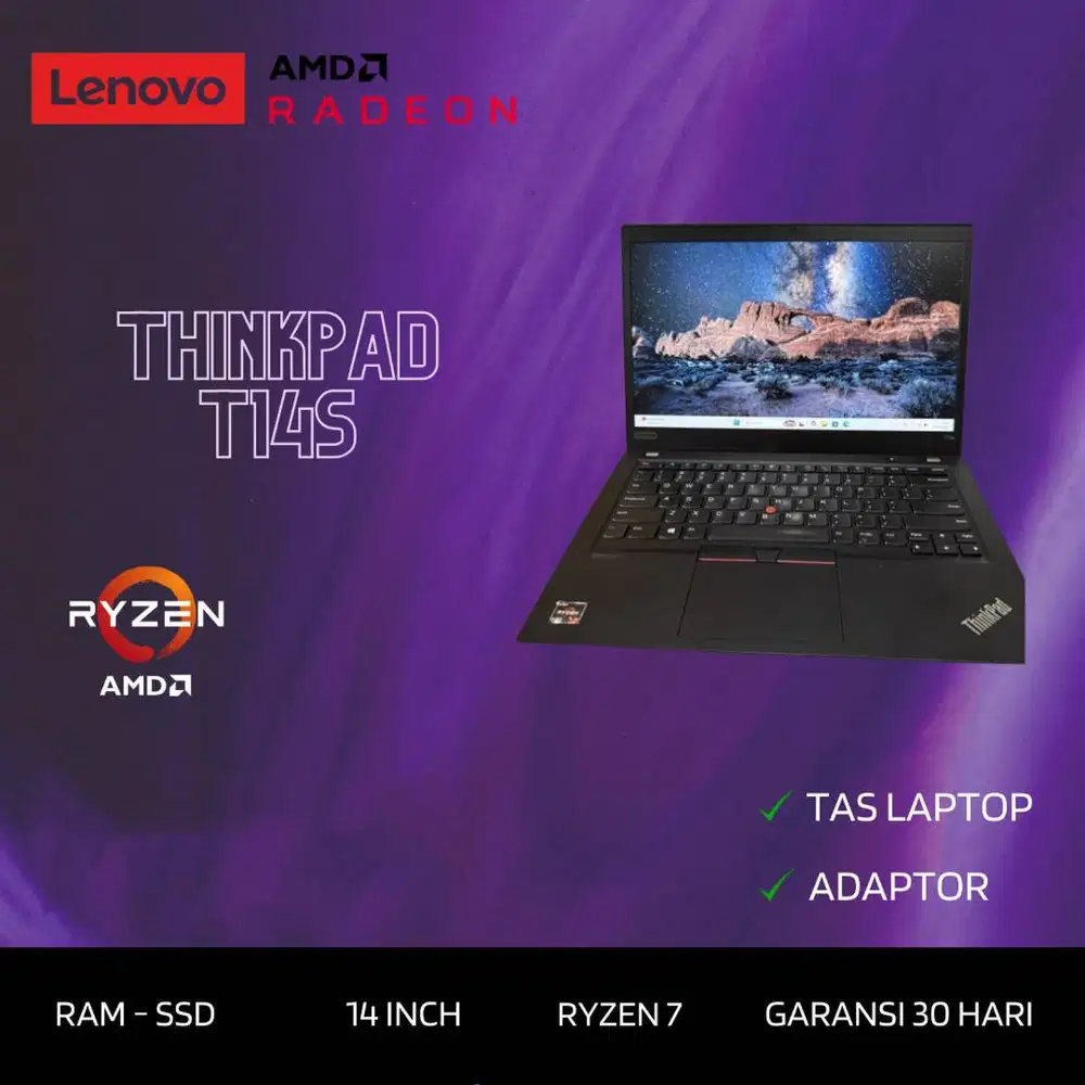 Lenovo Thinkpad T14s Ryzen 7 4750u Ram 16GB SSD VGA AMD Radeon *RRC
