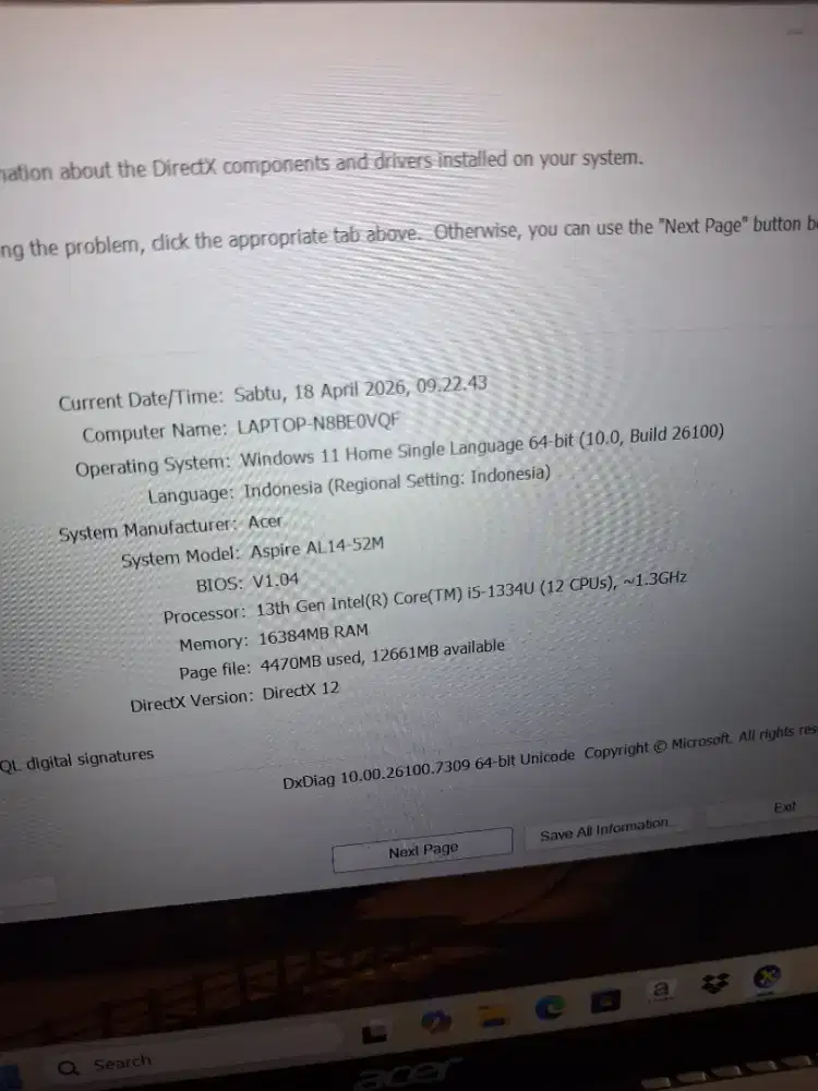 Laptop Acer Aspire AL14-52M,core i5 gen 13 ram 16 ssd 512