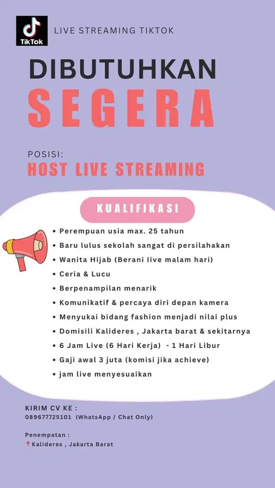 LOWONGAN KERJA HOST LIVE