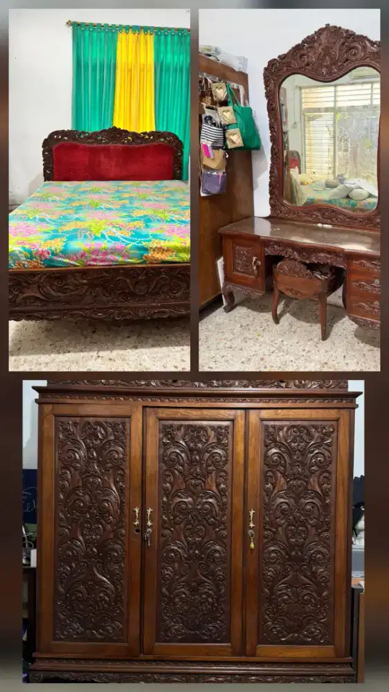 Lemari, meja rias, dipan jati ukir preloved