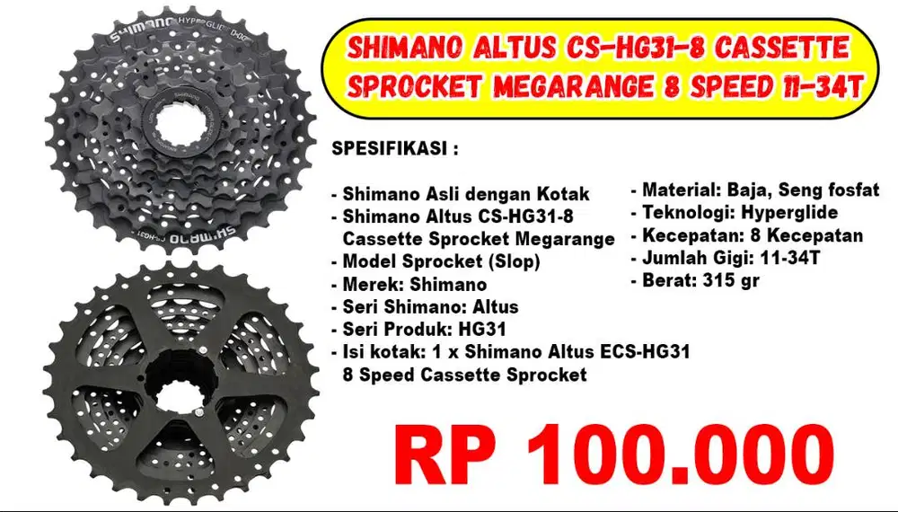 Shimano Altus CS-HG31-8 Cassette Sprocket Megarange 8 Speed 11-34T