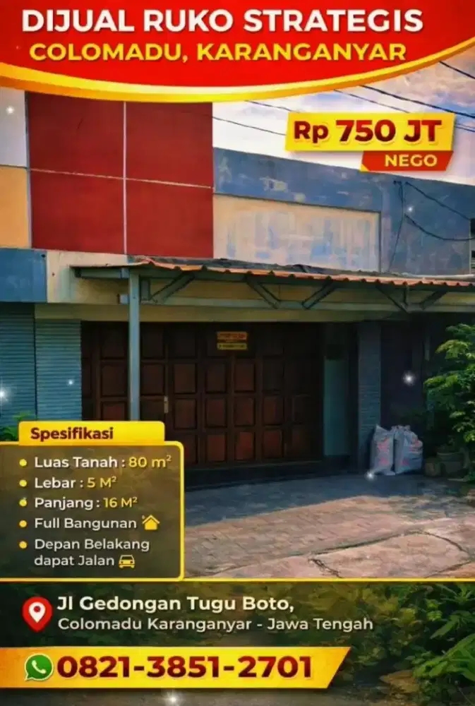 Toko dijual di Colomadu Karanganyar Jawa Tengah