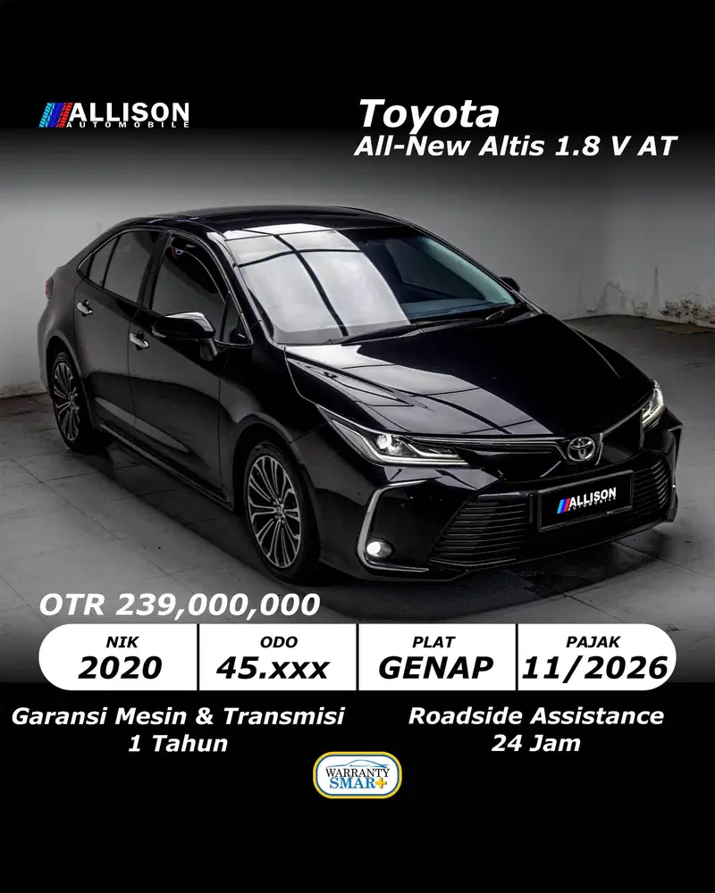 [DP 16JUTAAN!!!] Toyota All-New Altis 1.8 V AT 2020 NoPol Genap