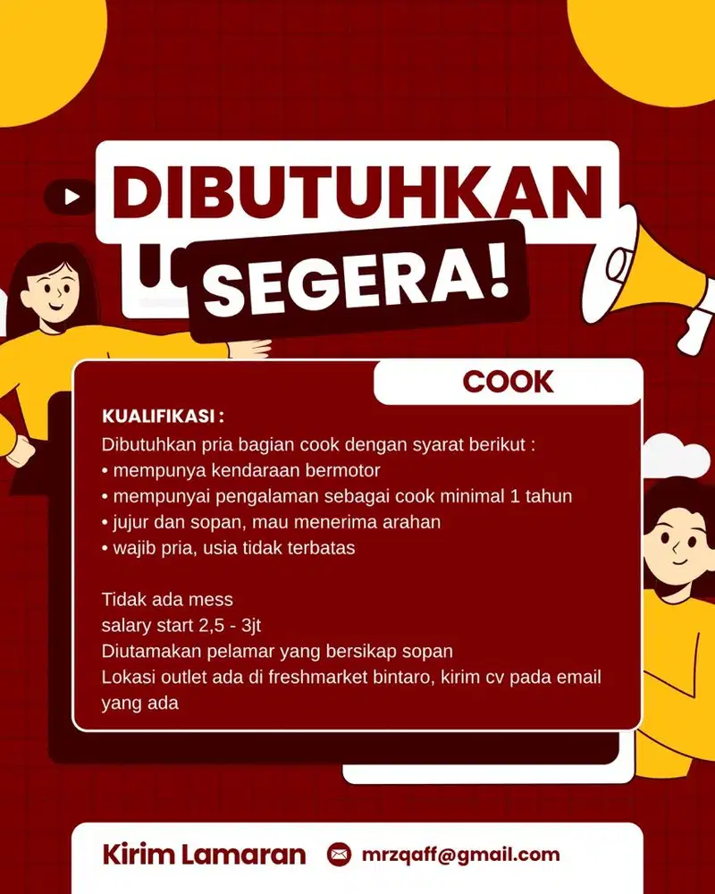 Lowongan cook pria