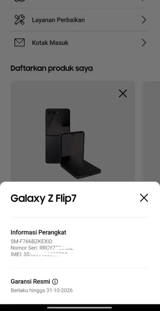 Zflip7 12/512 garansi sein