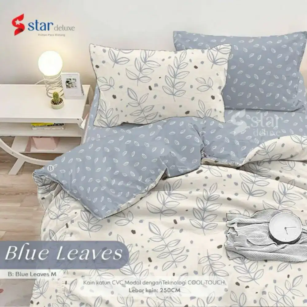 Sprei katun dingin premium blue leaves