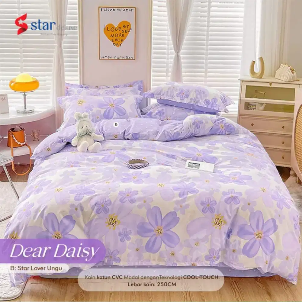 Sprei bunga daisy ungu premium katun dingin