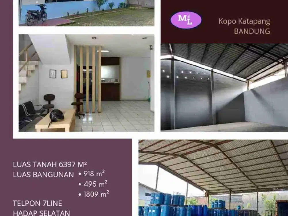 Dijual cepat gudang, tanah dan kantor lokasi strategis dikawasan industri Kopo Katapang