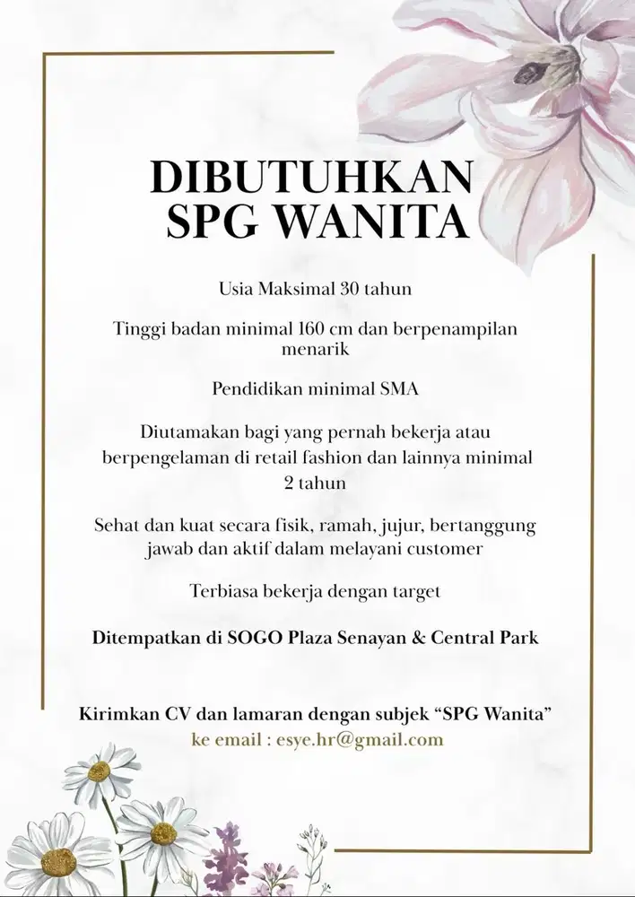 Dibutuhkan SPG Wanita