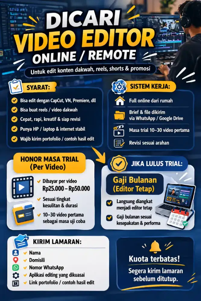 LOWONGAN EDITOR VIDEO ONLINE/REMOT