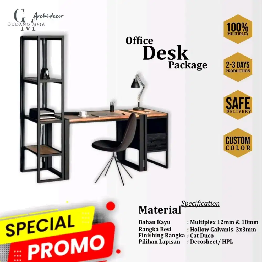 Meja Kerja 1 Set ( Meja + Rak + Laci)