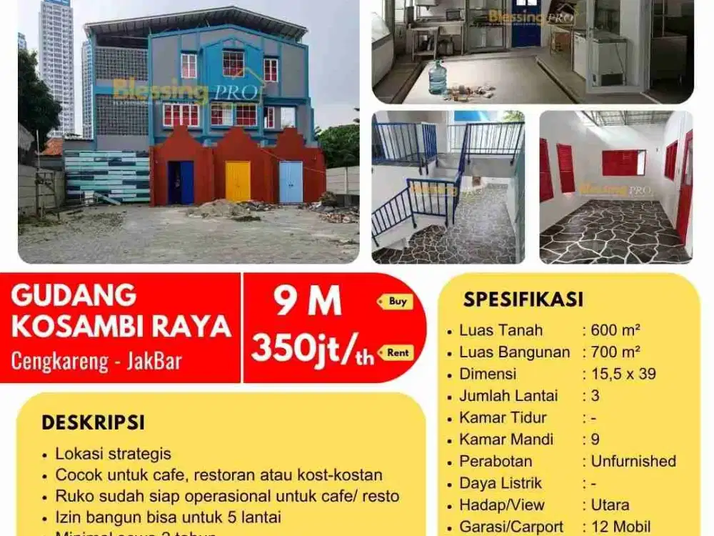 Jual / Sewa Ruko Semi Gudang Kosambi Raya Jakbar Sangat Strategis