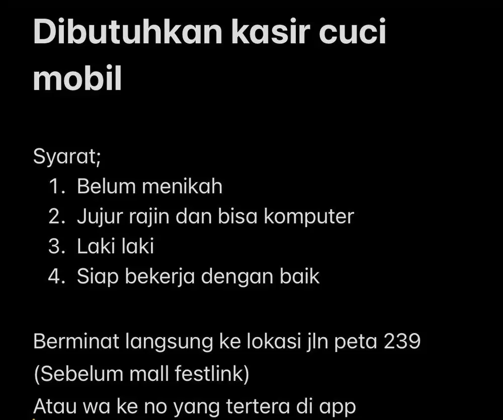 Kasir cuci mobil