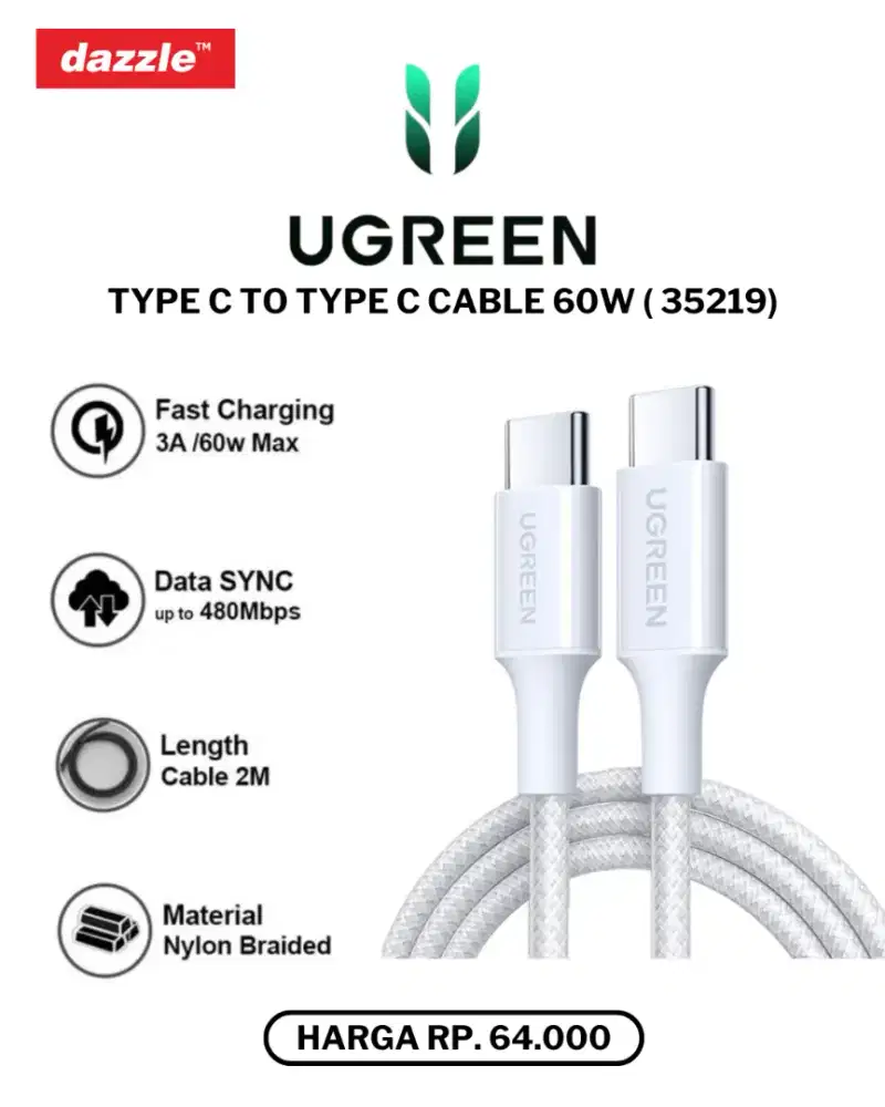 UGREEN TYPE C TO TYPE C 60W CABLE (35219)