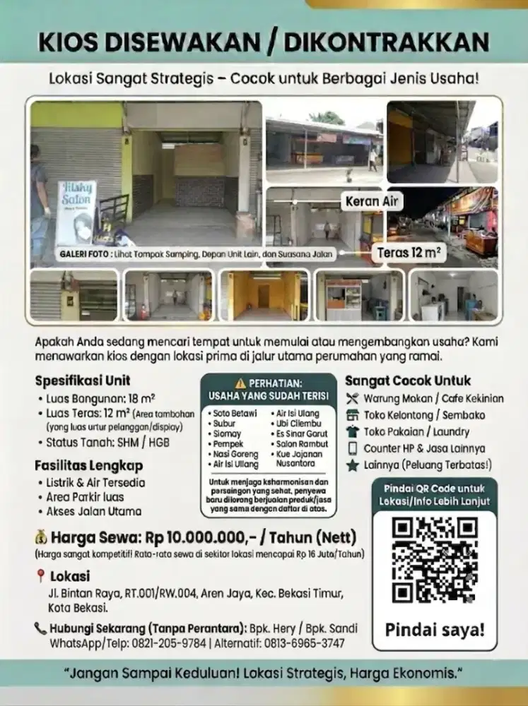 ​DISEWAKAN: KIOS STRATEGIS DI JALUR UTAMA – HARGA DI BAWAH PASAR!