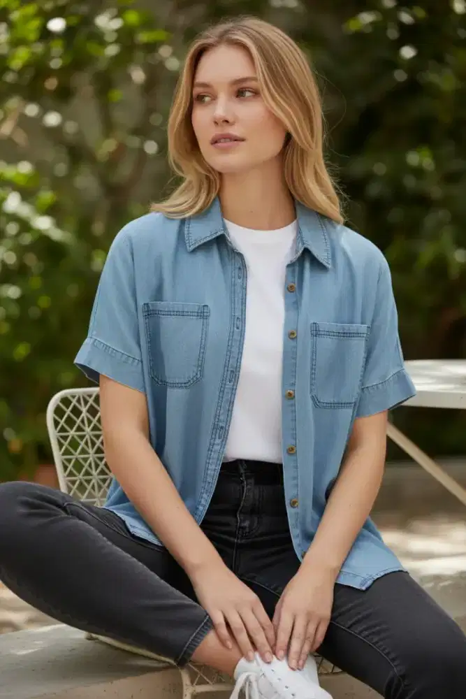 Kemeja wanita biru muda