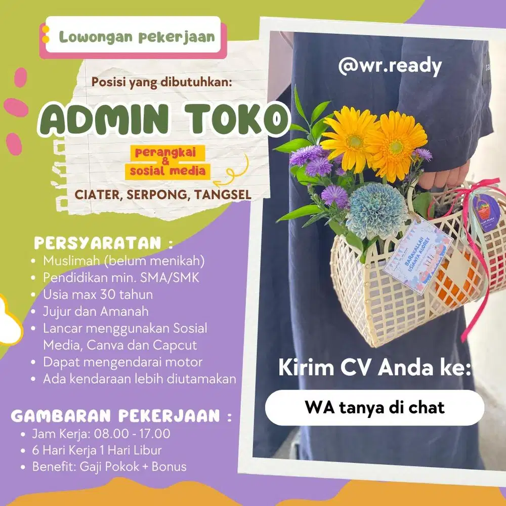Dicari Admin Toko Online Parcel Buah Bunga Ciater Serpong
