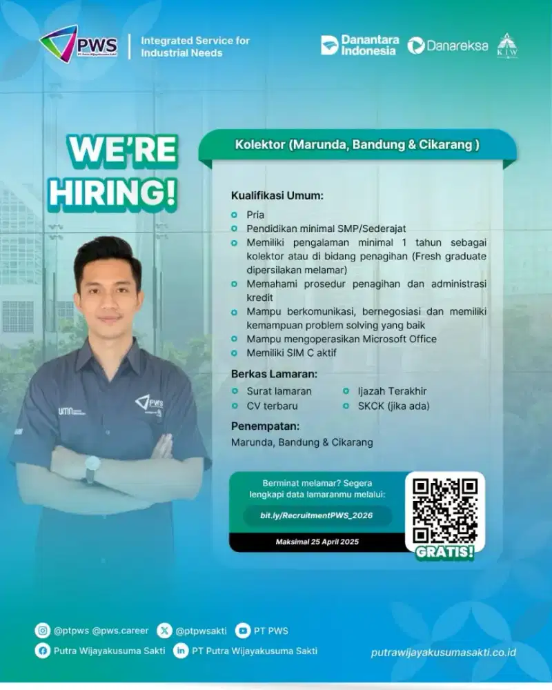 Dibutuhkan Collector penempatan bandung, Cikarang, dan Marunda