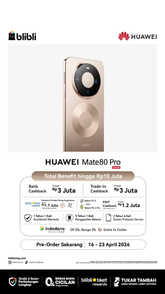 Huawei Mate 80 Pro 16/512 Cashback UpTo 3 JT Cicilan 0% Tnpa DP