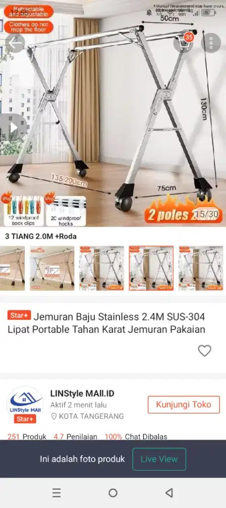 Jemuran lipat kondisi bekas