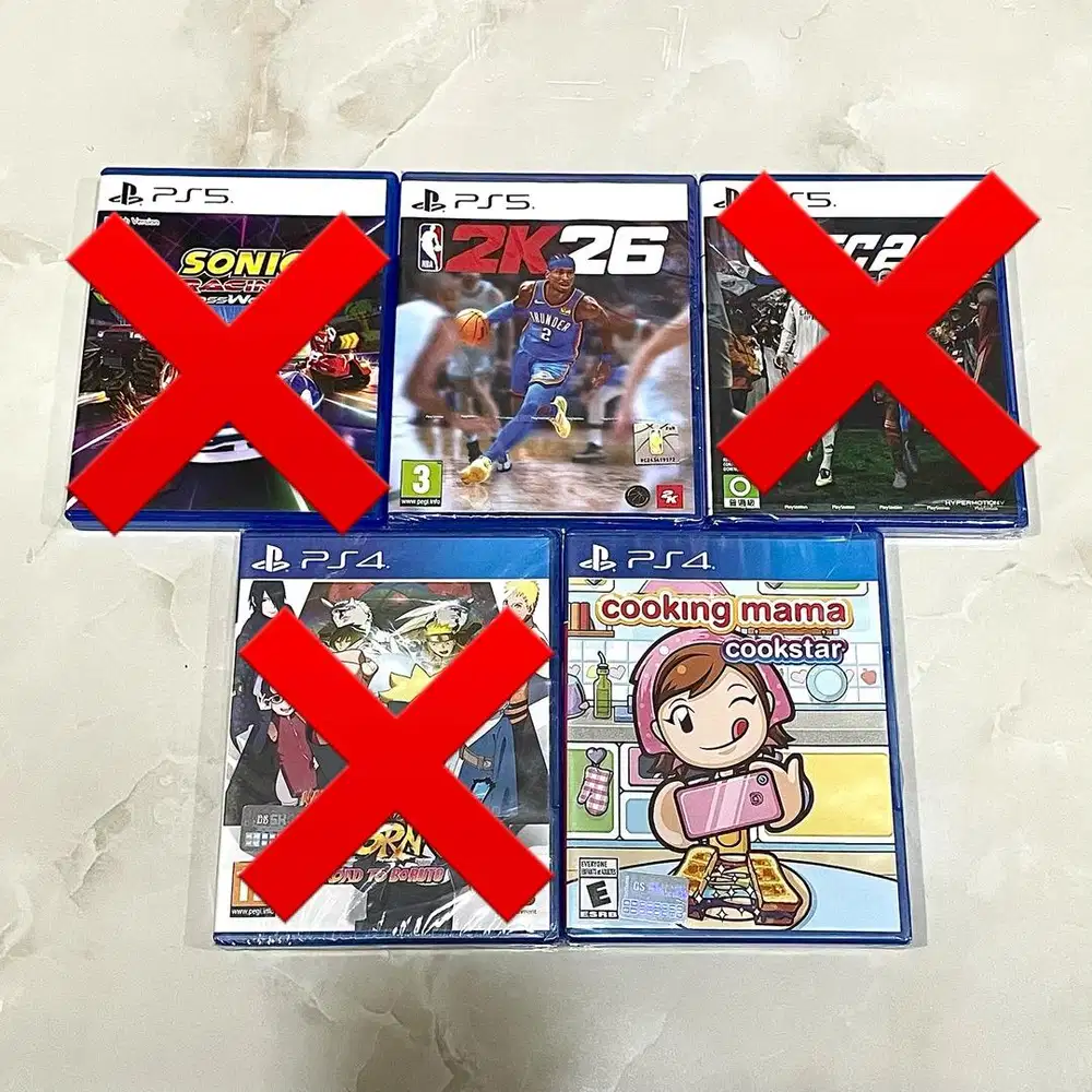 FC26 ps5, Sonic, NBA 2K26, Naruto, Cooking mama - kaset game ps