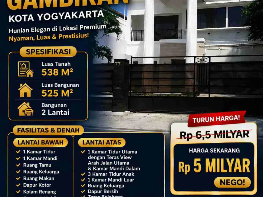 Rumah Mewah 2 Lantai di Gambiran Jogja – LT 538 m², Kolam Renang & Garasi 4 Mobil!