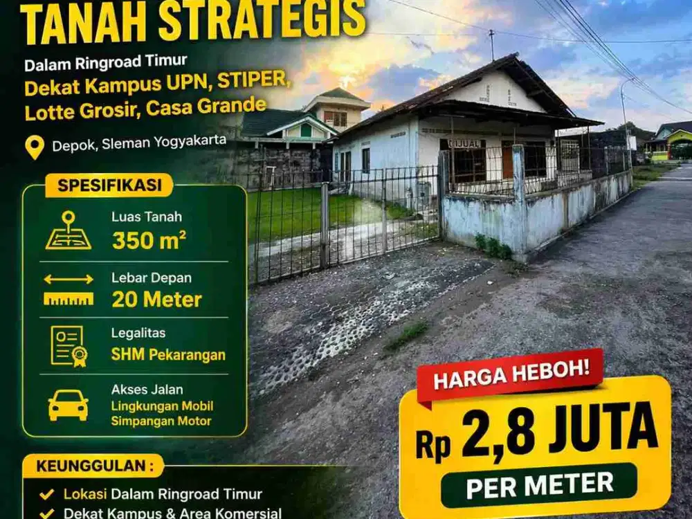 Tanah Strategis Dalam Ringroad Timur Dekat UPN Sleman – Lebar 20m, Harga Super Murah!