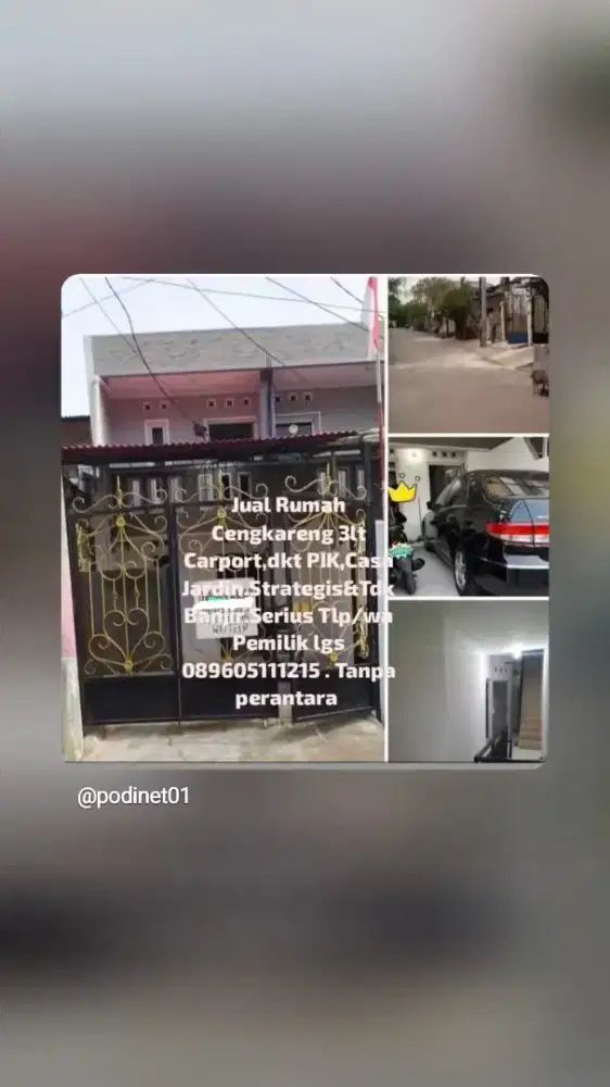 Jual rumah 3lt carport cengkareng,Jakarta Barat.Strategis&No banjir.TP