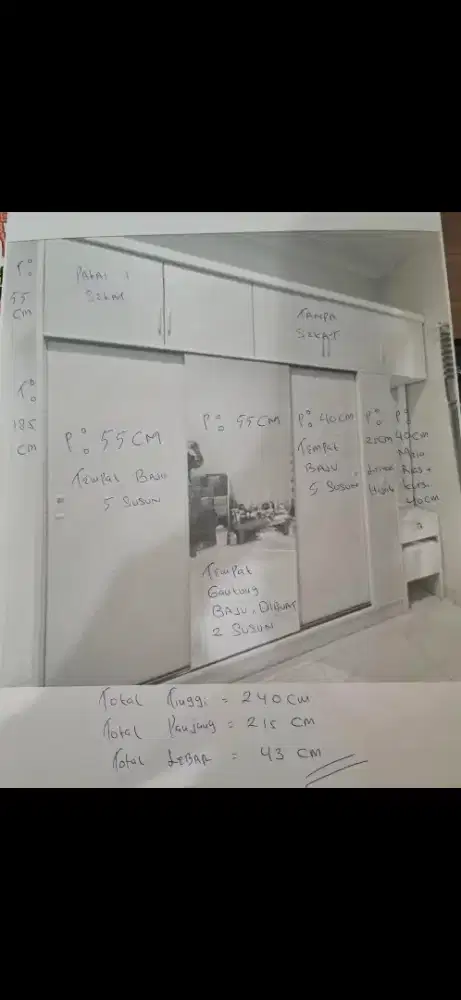 Jual BU Lemari + Dipan dan Kasur 160×200 + AC Akari 1/2 Pk