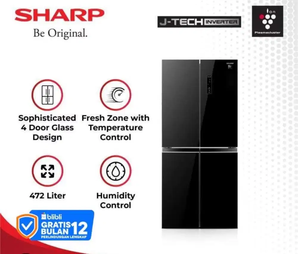 SHARP seri Queen Series (4-Pintu) dengan desain Black Glass Door