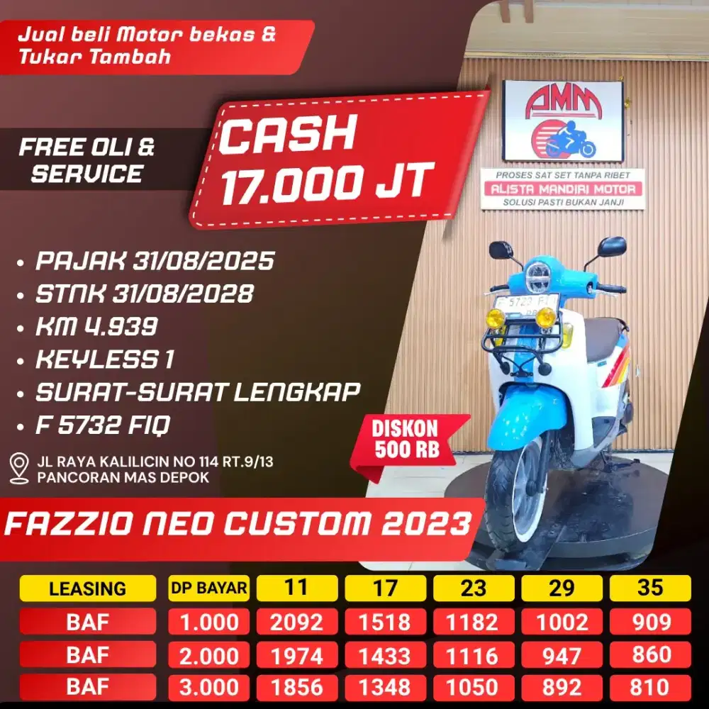 FAZZIO NEO CUSTOM 2023 CC 0% KREDIVO INDODANA SPAYLATER TOKPED ALISTA