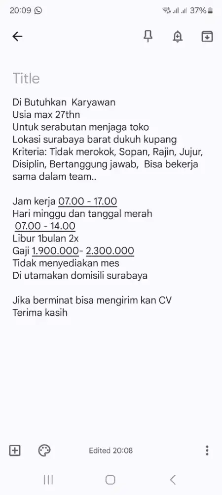 Lowongan Kerja Penjaga Toko