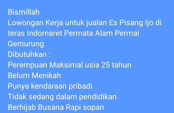 Lowongan jaga stand es pisang ijo